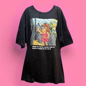 Black Graphic T-Shirt with Cartoon Print